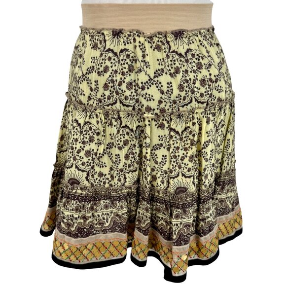 Vtg Y2K Free People Boho Paisley Sequin Tiered Mini Skirt • Skater Grunge Fairy - Picture 8 of 16